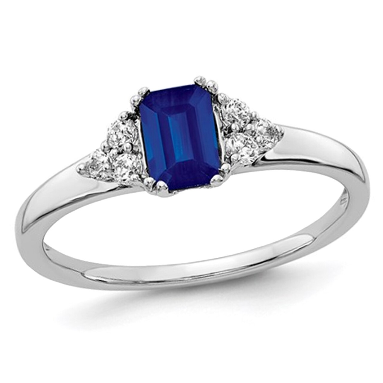 Gem And Harmony 2/3 Carat (ctw) Natural Blue Sapphire Ring in 14K White Gold with Diamonds 1/7 Carat (ctw)